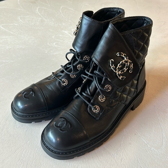 Chanel Womens Matelasse Lace-Up Boots - Picture 2 of 7